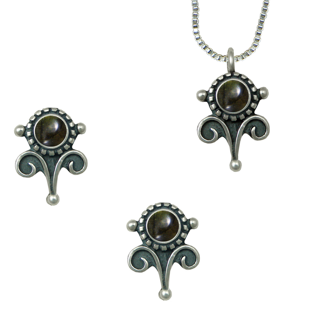 Sterling Silver Necklace Earrings Set Spectrolite